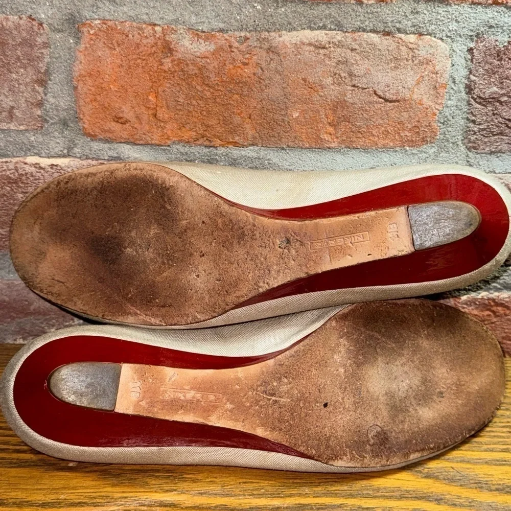 Cole Haan Women's Mary Jane Shoe Red Patent Tan Beige Linen Low Wedge Size 11B - Picture 8 of 10